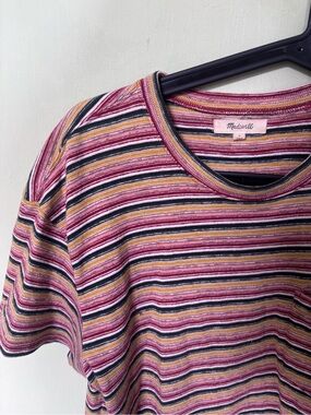Madewell Pink, Yellow & Black Striped Short Sleeve Tee